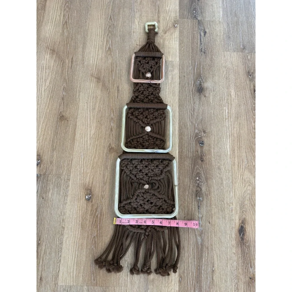 Vintage Boho Macrame Tiered Wall Hanging Brown Retro Fiber Art Decor 35in‎ MCM